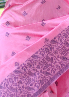 Baby Pink Dupion Silk Saree With Blouse Piece