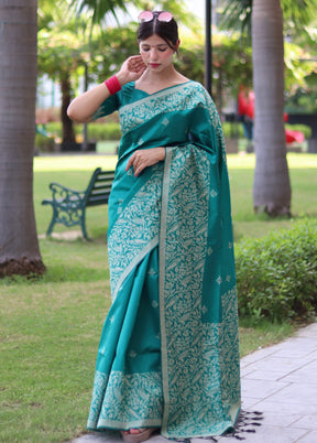 Rama Dupion Silk Saree With Blouse Piece