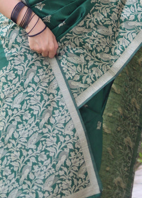 Bottle Green Dupion Silk Saree With Blouse Piece
