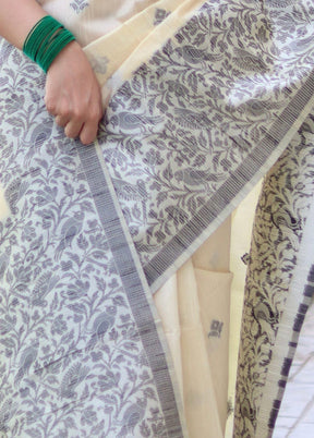 White Dupion Silk Saree With Blouse Piece