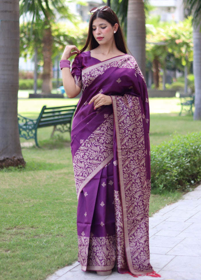 Wine Dupion Silk Saree With Blouse Piece