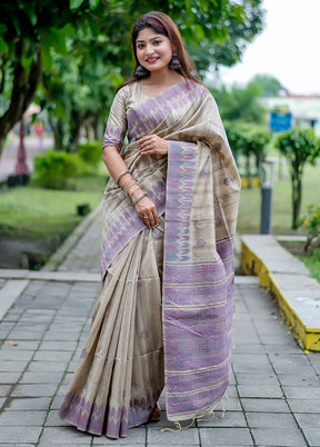 Purple Dupion Silk Saree With Blouse Piece