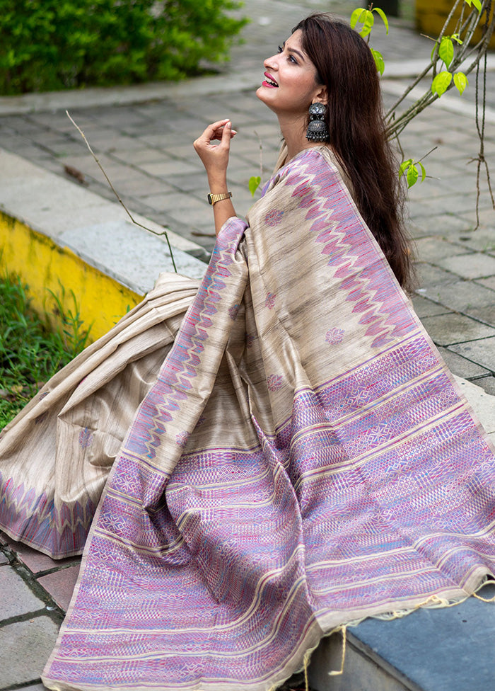 Purple Dupion Silk Saree With Blouse Piece