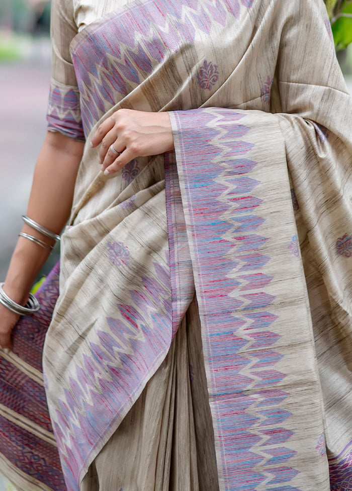 Purple Dupion Silk Saree With Blouse Piece