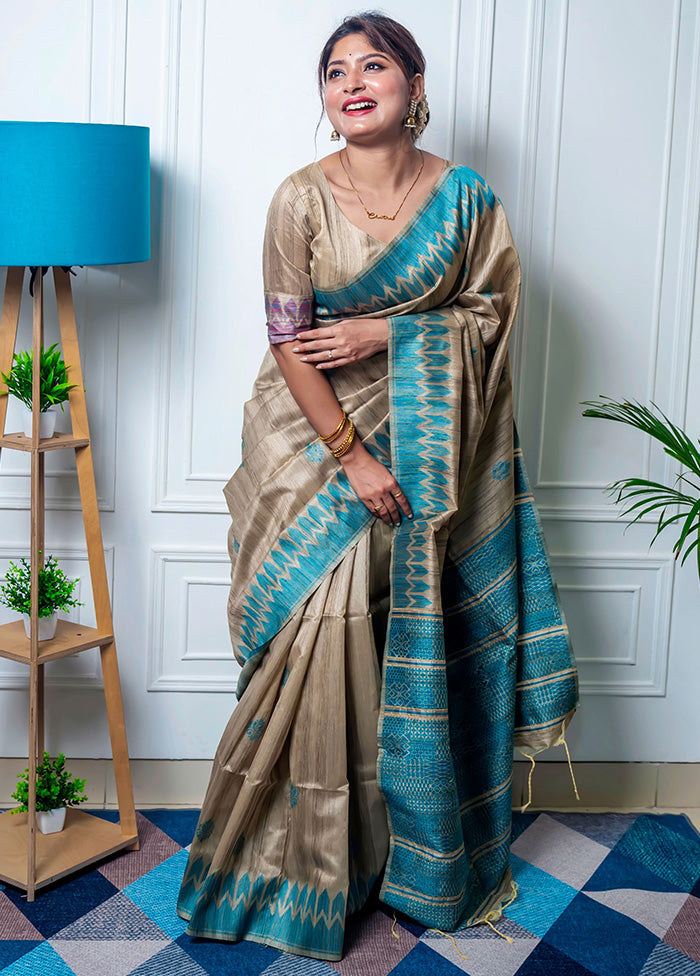 Sea Green Dupion Silk Saree With Blouse Piece