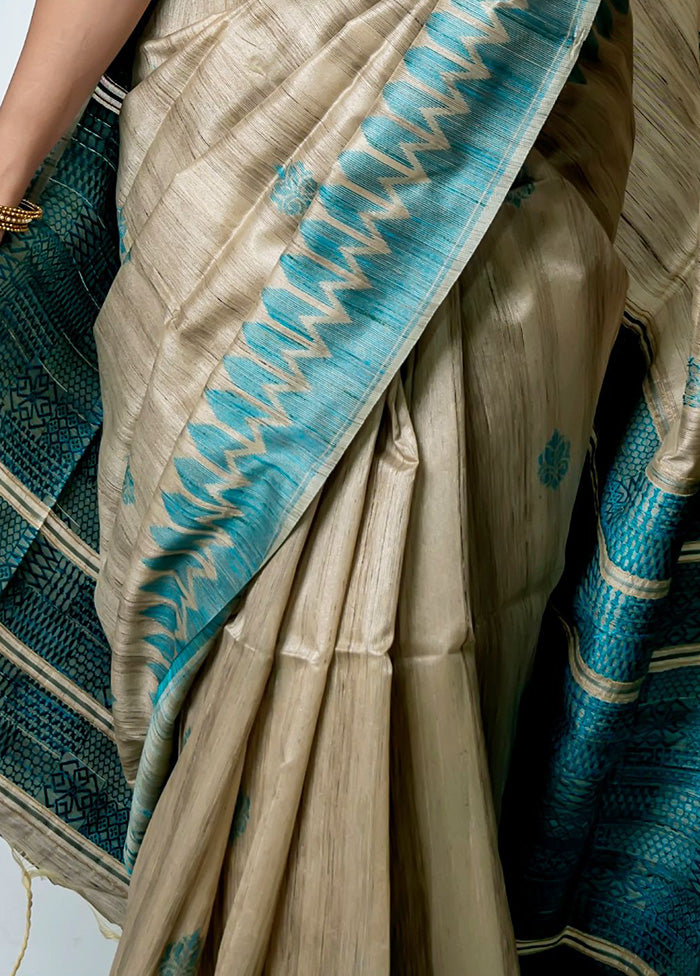 Sea Green Dupion Silk Saree With Blouse Piece