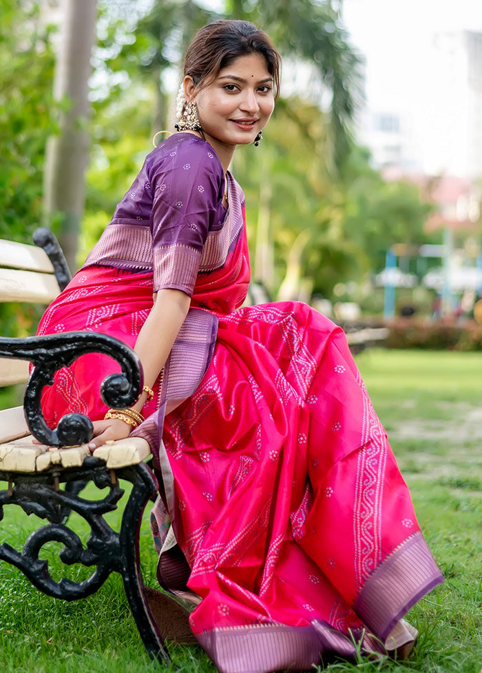 Pink Dupion Silk Saree With Blouse Piece