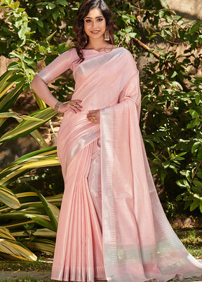 Peach Linen Silk Saree With Blouse Piece