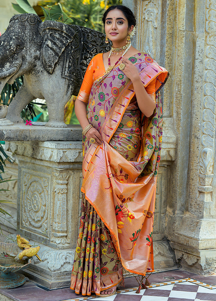 Coffee Dupion Silk Saree With Blouse Piece