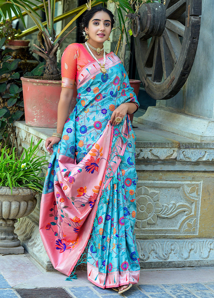 Teal Dupion Silk Saree With Blouse Piece