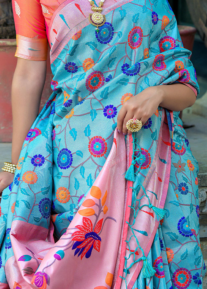 Teal Dupion Silk Saree With Blouse Piece