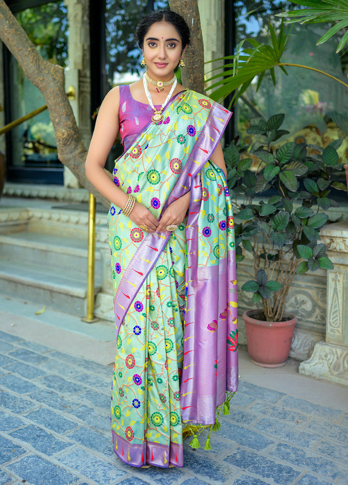 Sea Green Dupion Silk Saree With Blouse Piece