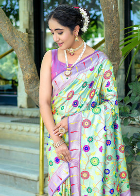 Sea Green Dupion Silk Saree With Blouse Piece