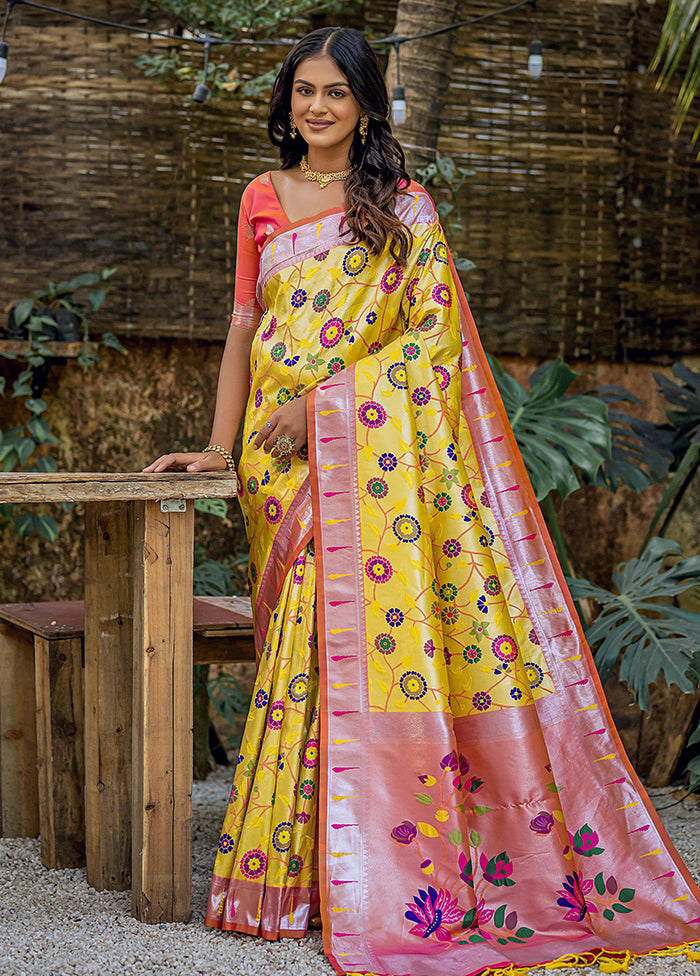 Yellow Dupion Silk Saree With Blouse Piece