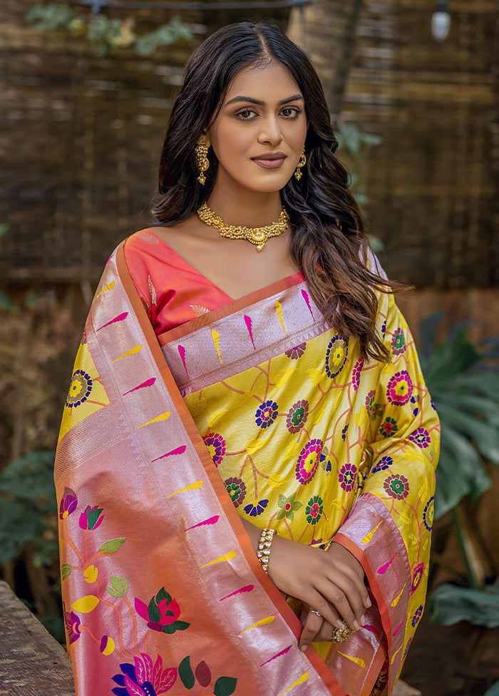 Yellow Dupion Silk Saree With Blouse Piece