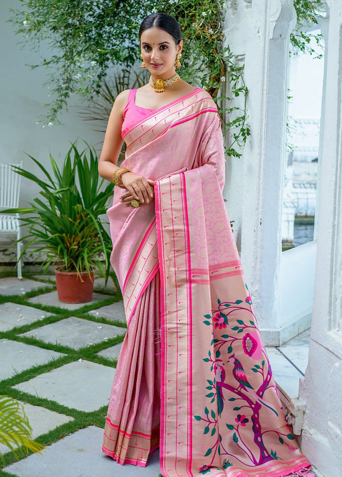 Baby Pink Dupion Silk Saree With Blouse Piece