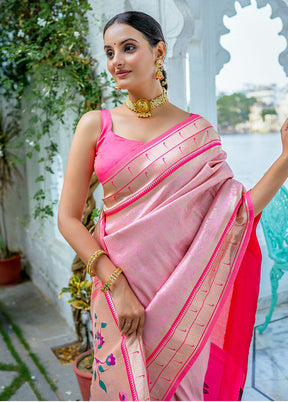 Baby Pink Dupion Silk Saree With Blouse Piece