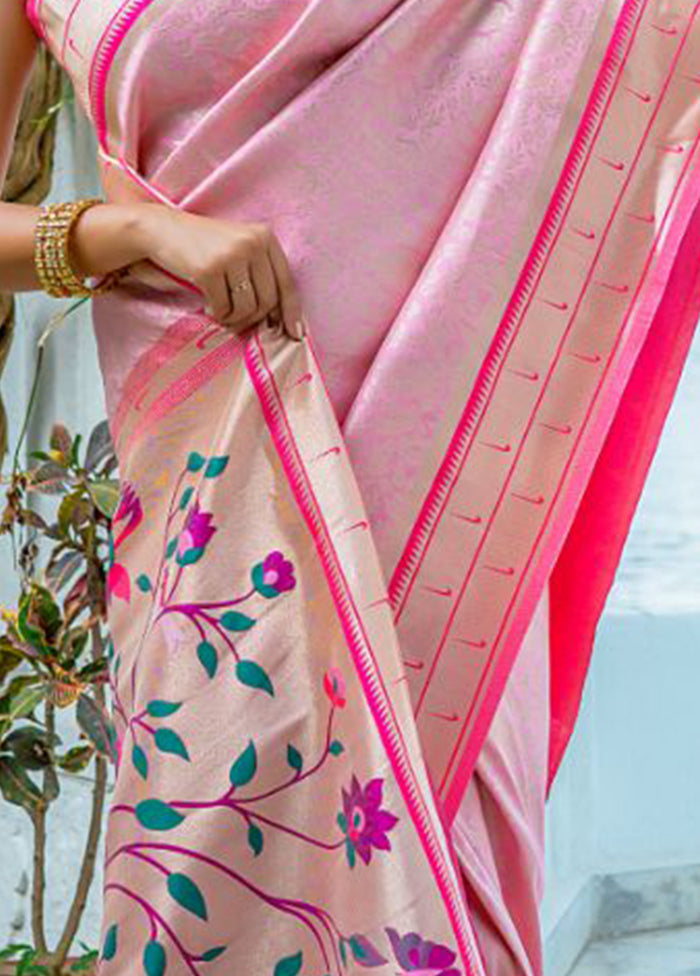 Baby Pink Dupion Silk Saree With Blouse Piece