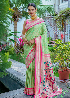 Pista Green Dupion Silk Saree With Blouse Piece