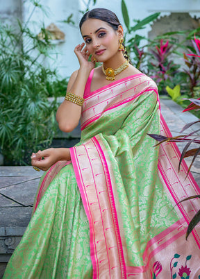 Pista Green Dupion Silk Saree With Blouse Piece