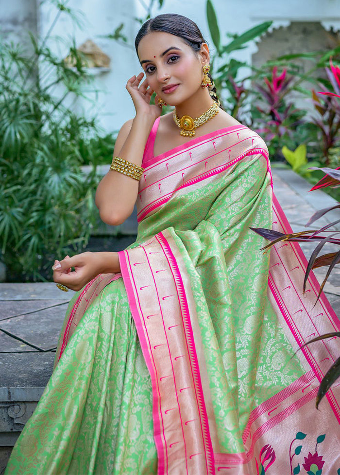 Pista Green Dupion Silk Saree With Blouse Piece