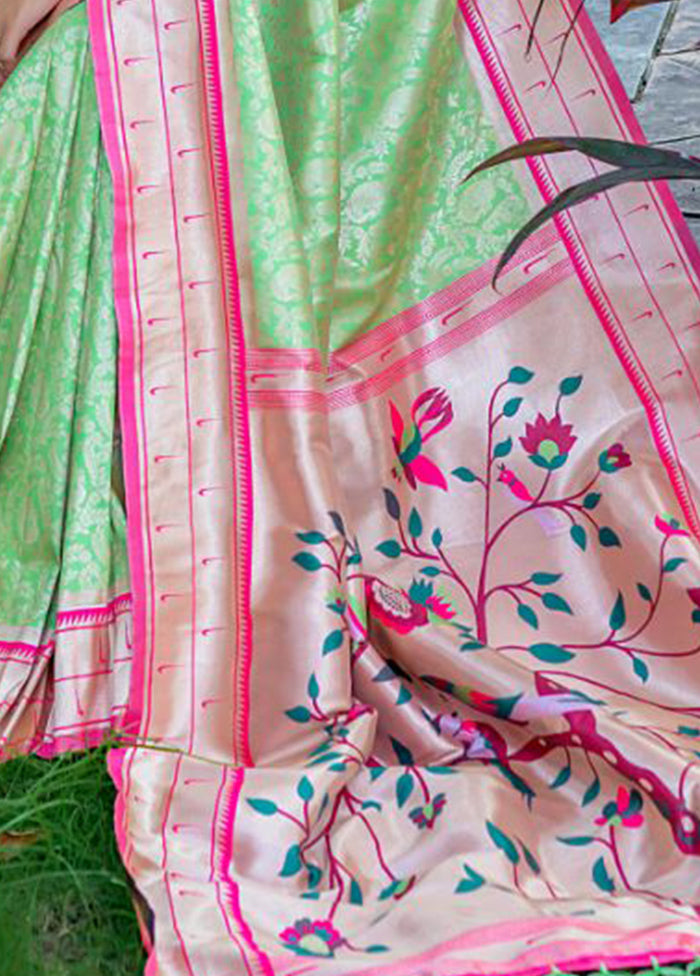 Pista Green Dupion Silk Saree With Blouse Piece