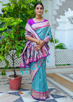 Teal Dupion Silk Saree With Blouse Piece