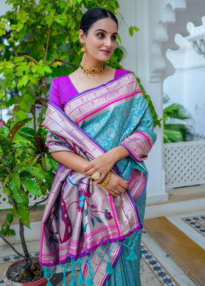 Teal Dupion Silk Saree With Blouse Piece