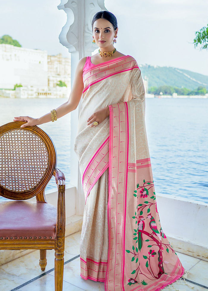 White Dupion Silk Saree With Blouse Piece