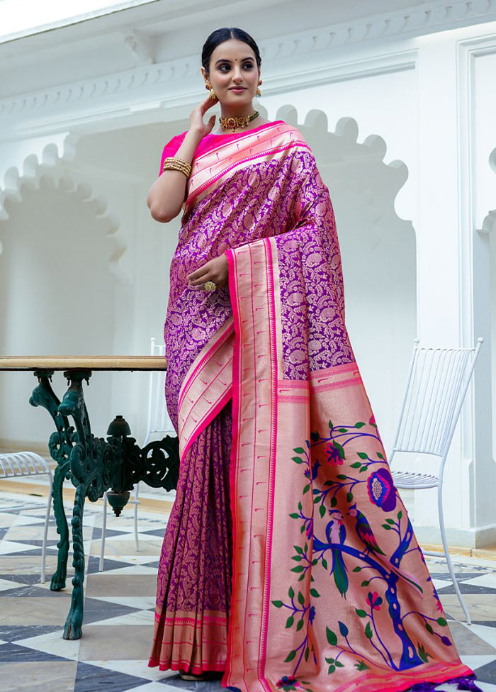 Purple Dupion Silk Saree With Blouse Piece