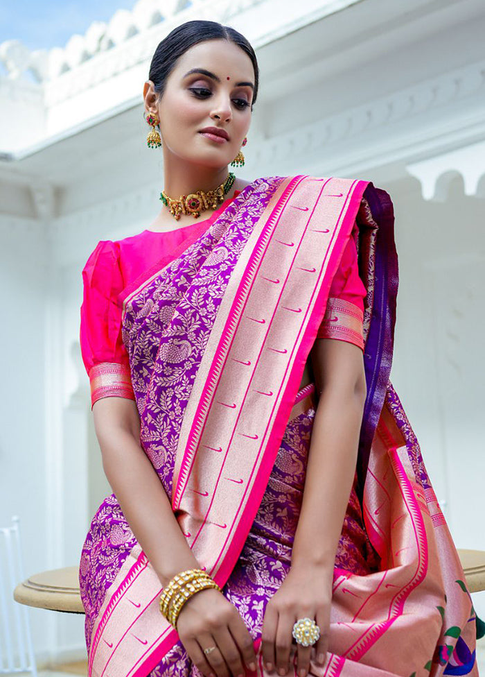 Purple Dupion Silk Saree With Blouse Piece