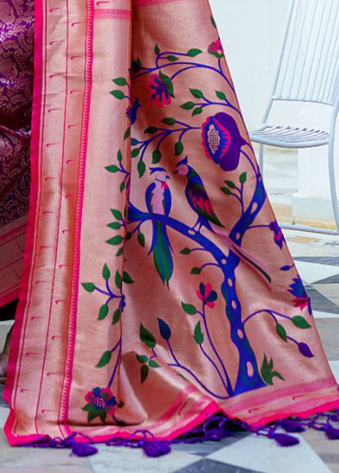 Purple Dupion Silk Saree With Blouse Piece