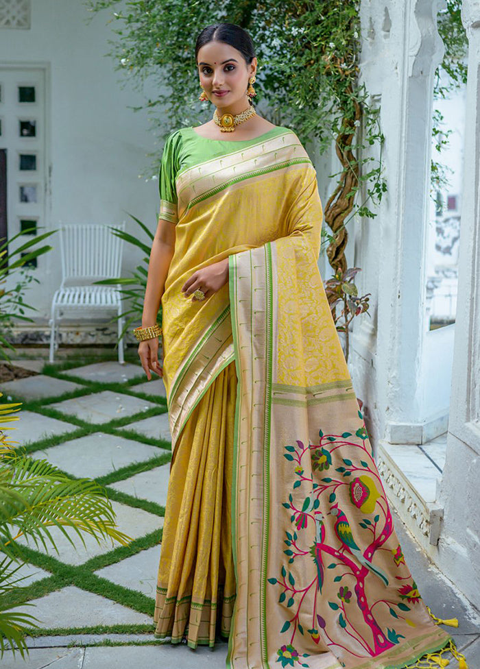 Yellow Dupion Silk Saree With Blouse Piece