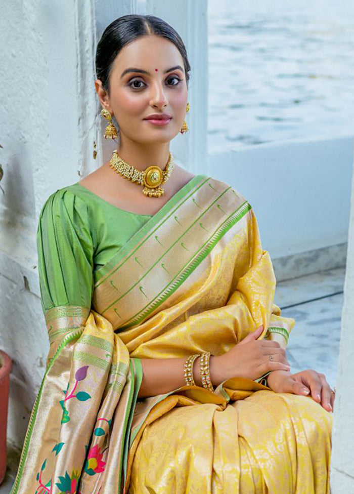 Yellow Dupion Silk Saree With Blouse Piece