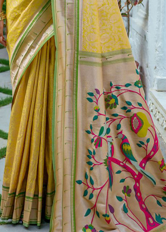 Yellow Dupion Silk Saree With Blouse Piece