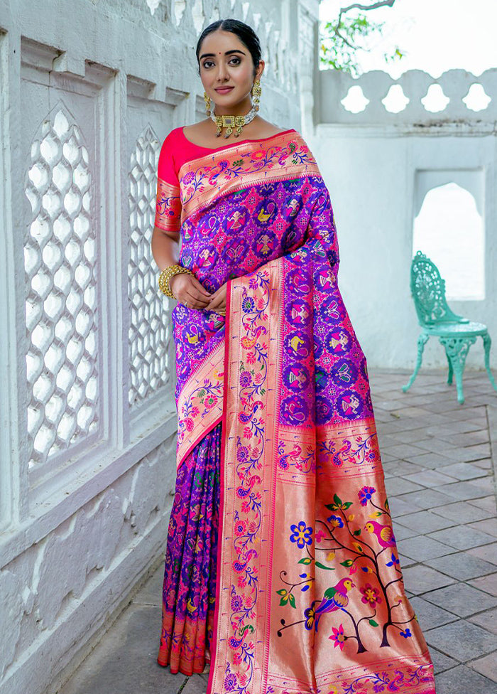 Purple Dupion Silk Saree With Blouse Piece