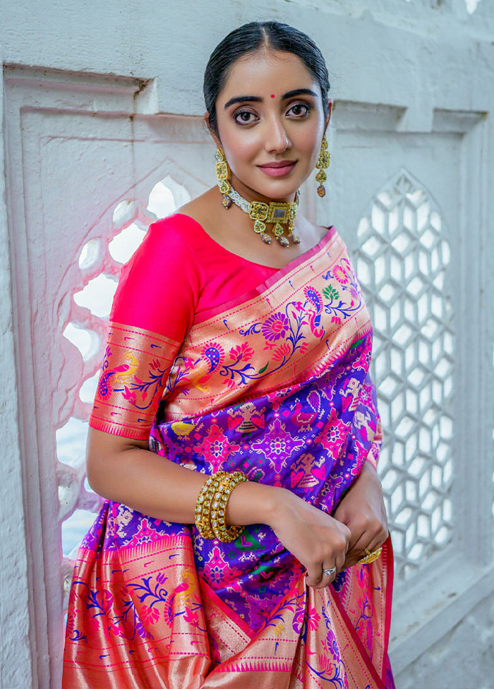 Purple Dupion Silk Saree With Blouse Piece