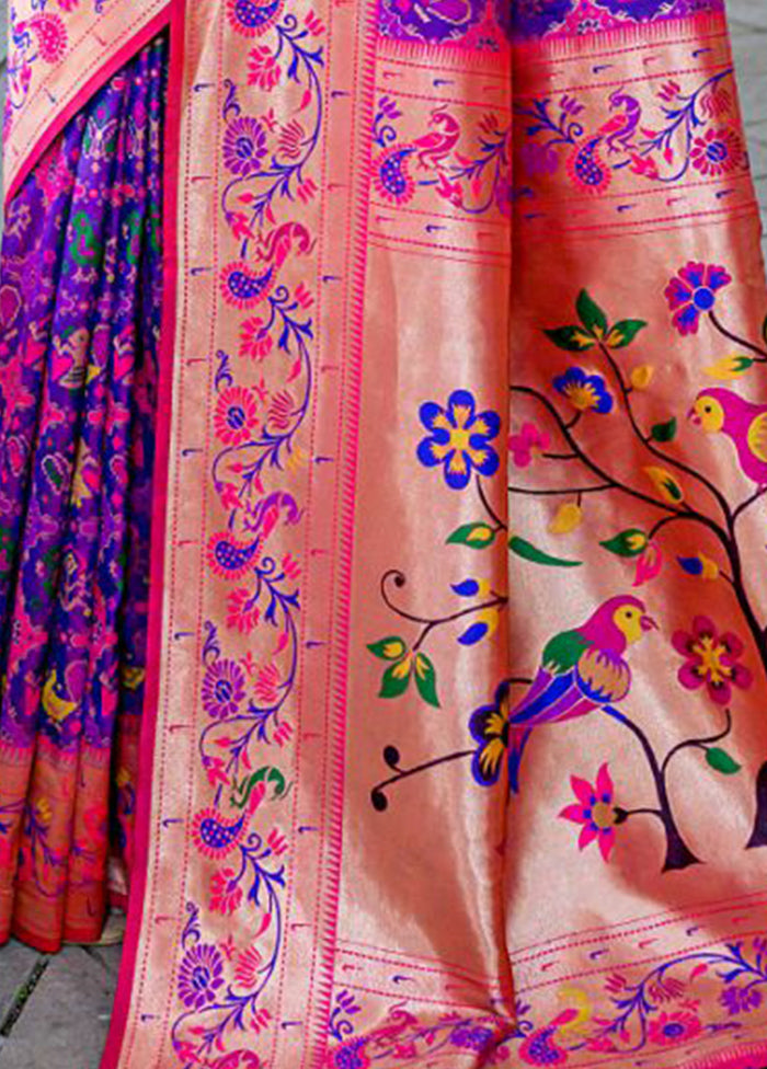 Purple Dupion Silk Saree With Blouse Piece