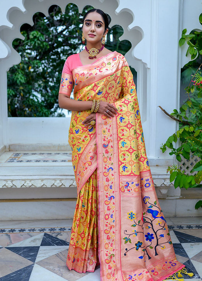 Yellow Dupion Silk Saree With Blouse Piece