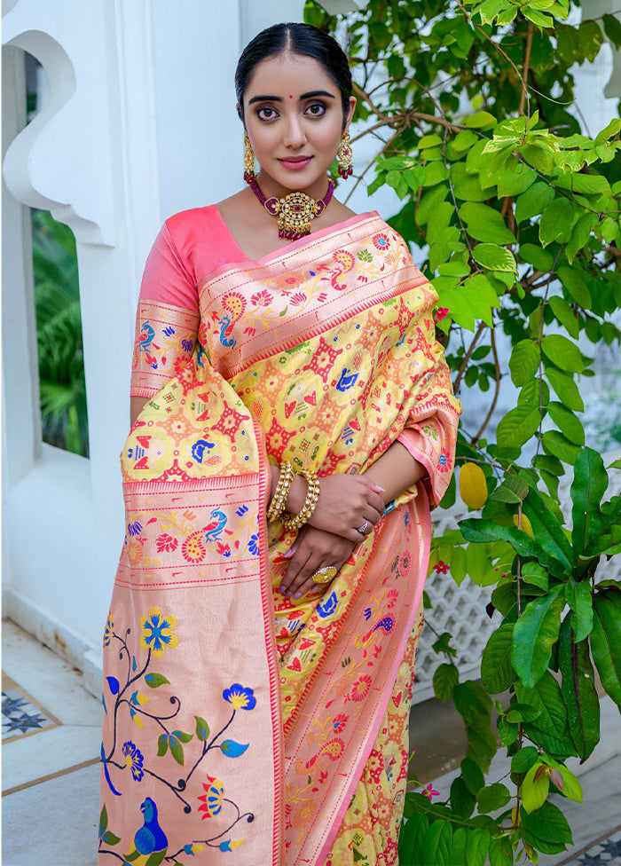 Yellow Dupion Silk Saree With Blouse Piece