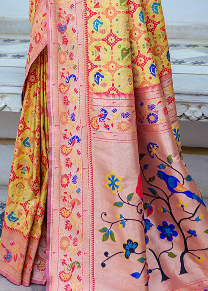 Yellow Dupion Silk Saree With Blouse Piece