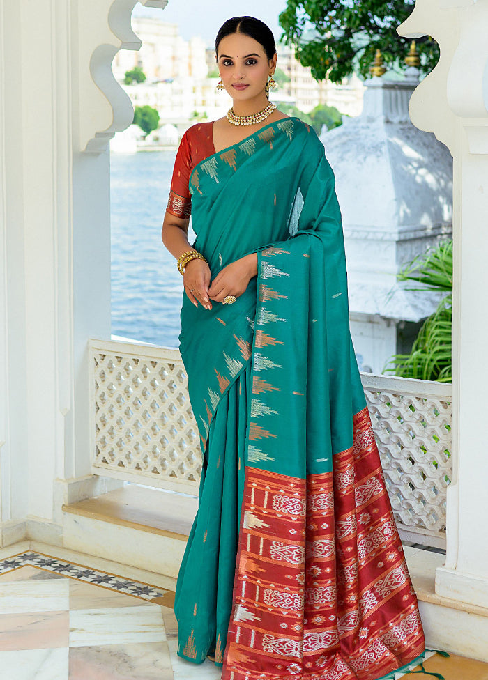 Teal Dupion Silk Saree With Blouse Piece