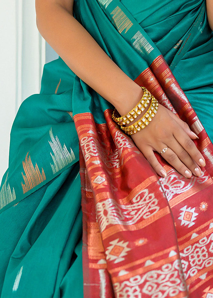 Teal Dupion Silk Saree With Blouse Piece