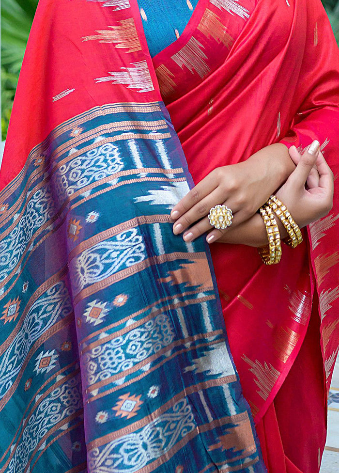 Red Dupion Silk Saree With Blouse Piece