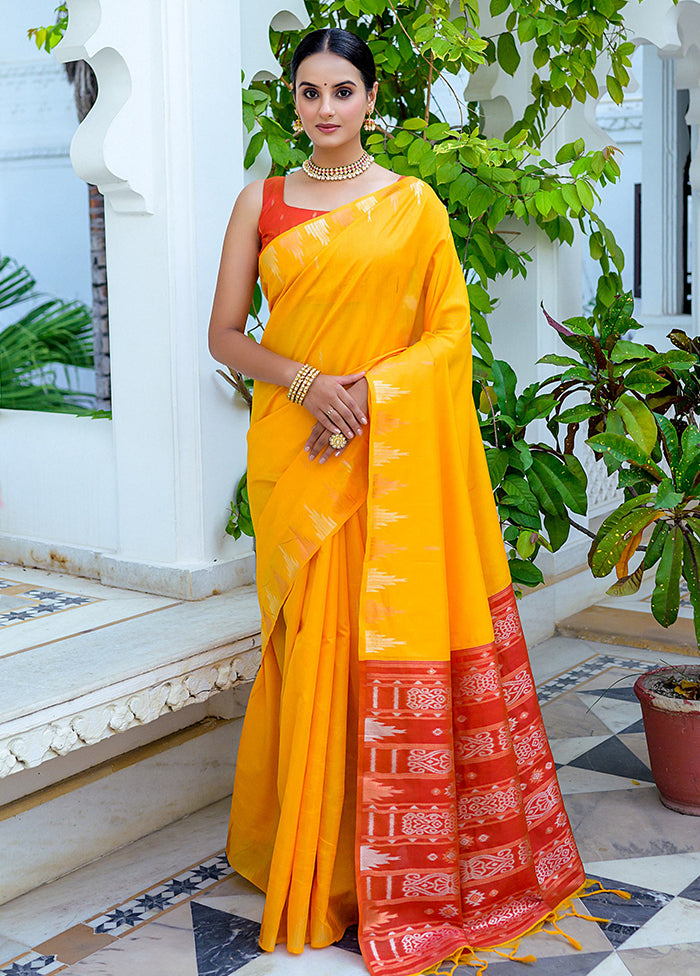 Yellow Dupion Silk Saree With Blouse Piece