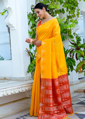 Yellow Dupion Silk Saree With Blouse Piece