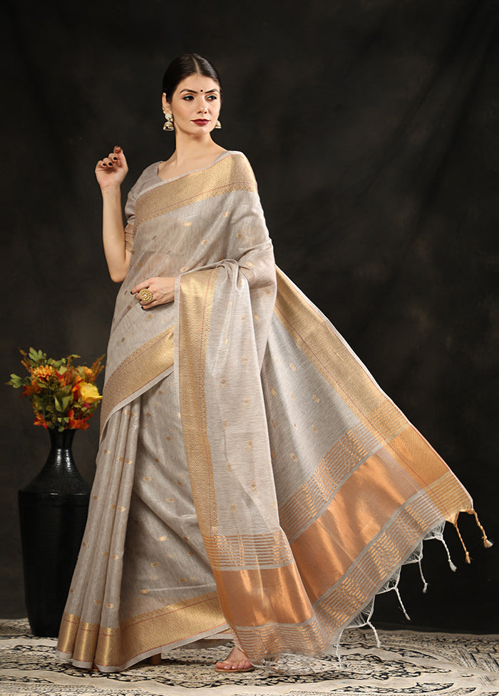 Beige Spun Silk Saree With Blouse Piece