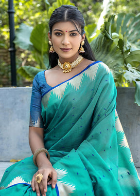 Sea Green Dupion Silk Saree With Blouse Piece