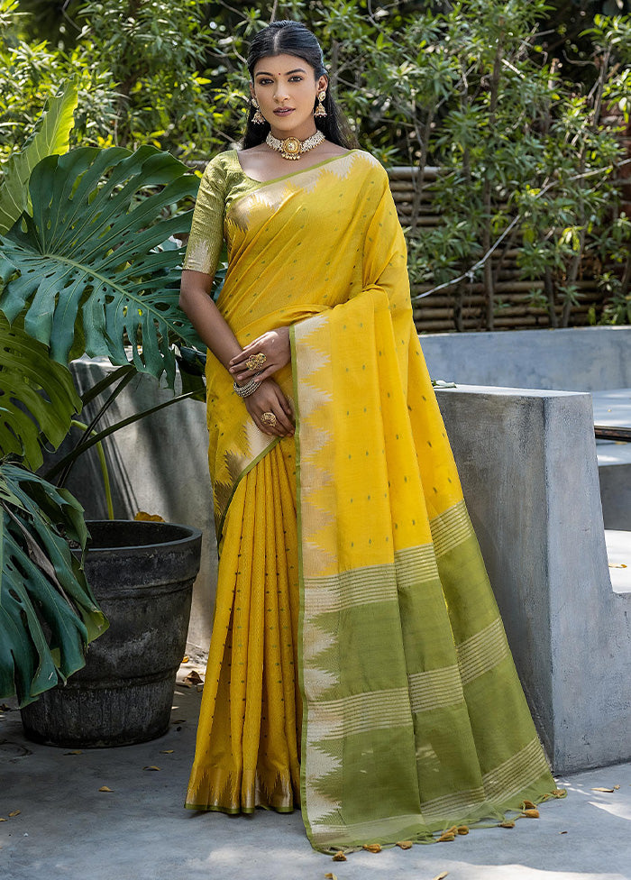 Yellow Dupion Silk Saree With Blouse Piece