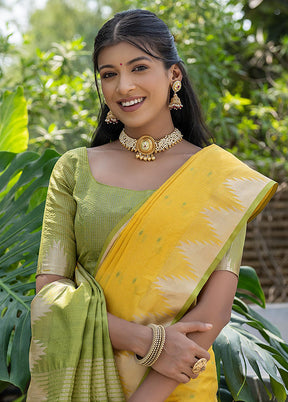 Yellow Dupion Silk Saree With Blouse Piece